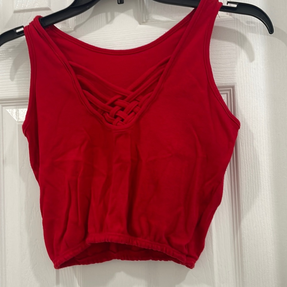 80s era red crop top by Cristina’s size Medium